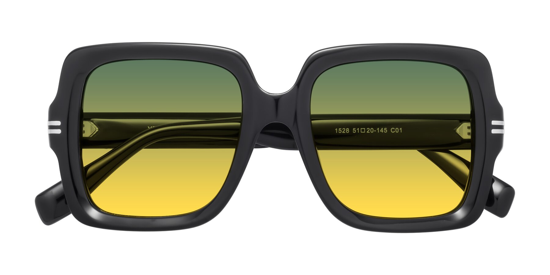 Folded Front of 1528 in Black with Green / Yellow Gradient Lenses