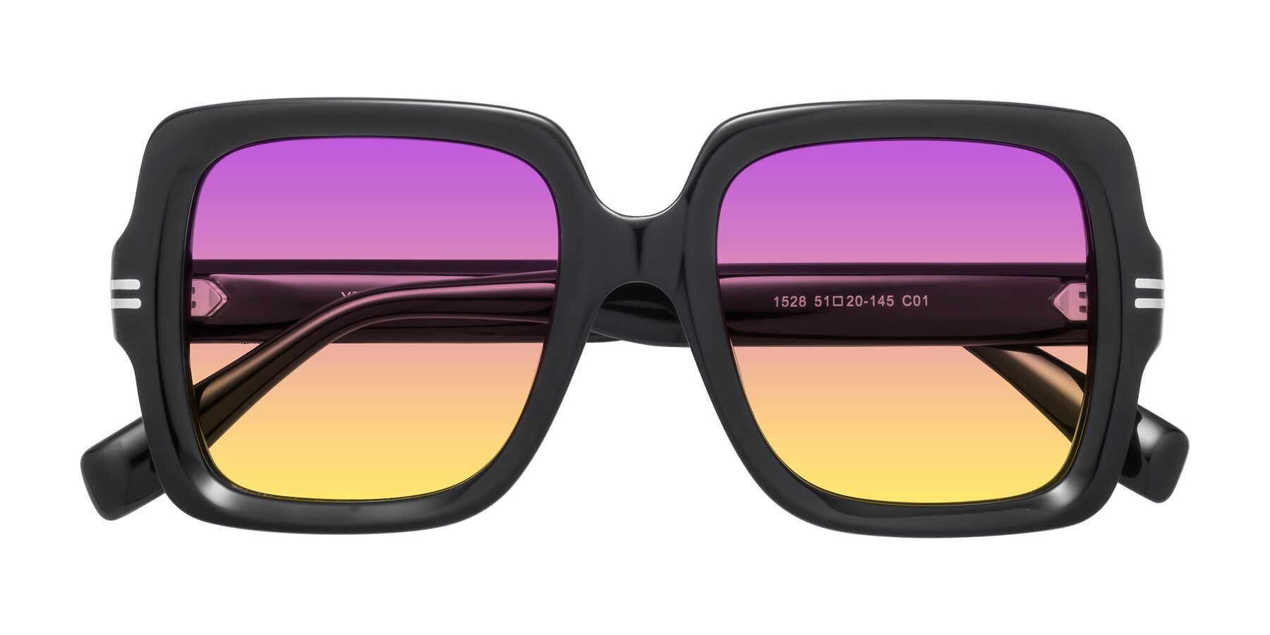 Folded Front of 1528 in Black with Purple / Yellow Gradient Lenses