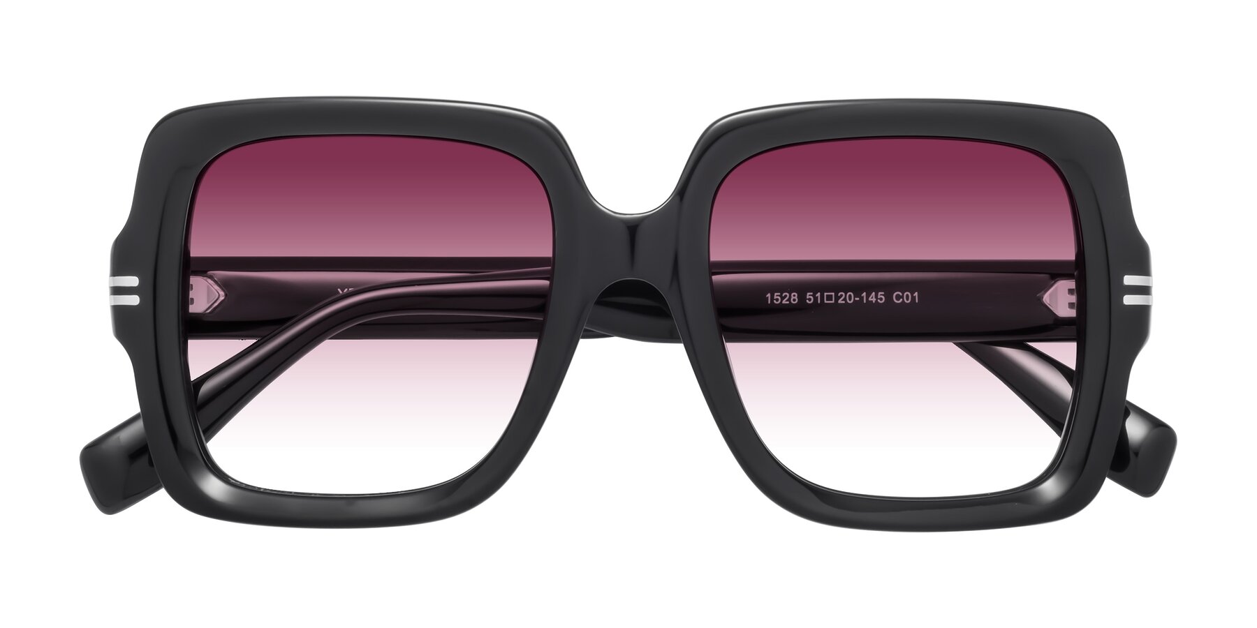 Folded Front of 1528 in Black with Wine Gradient Lenses