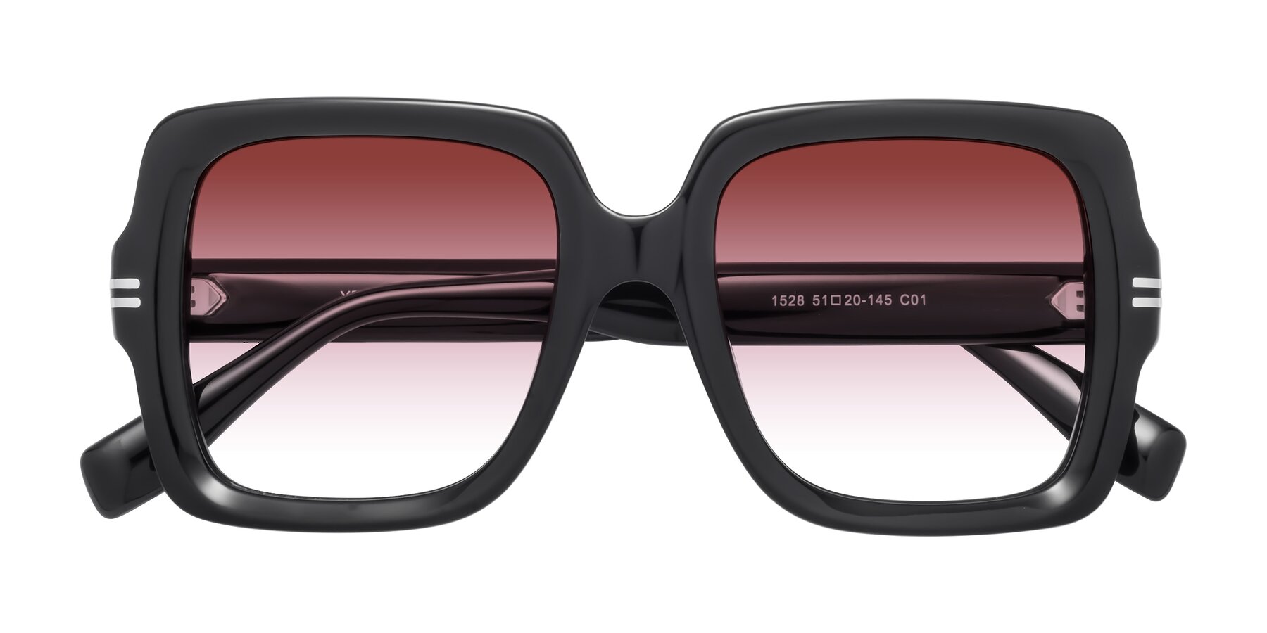 Folded Front of 1528 in Black with Garnet Gradient Lenses