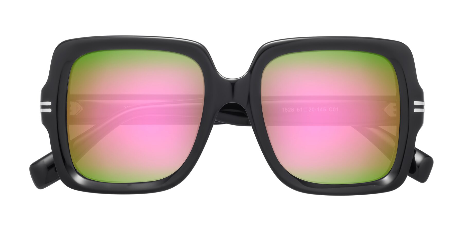 Folded Front of 1528 in Black with Pink Mirrored Lenses