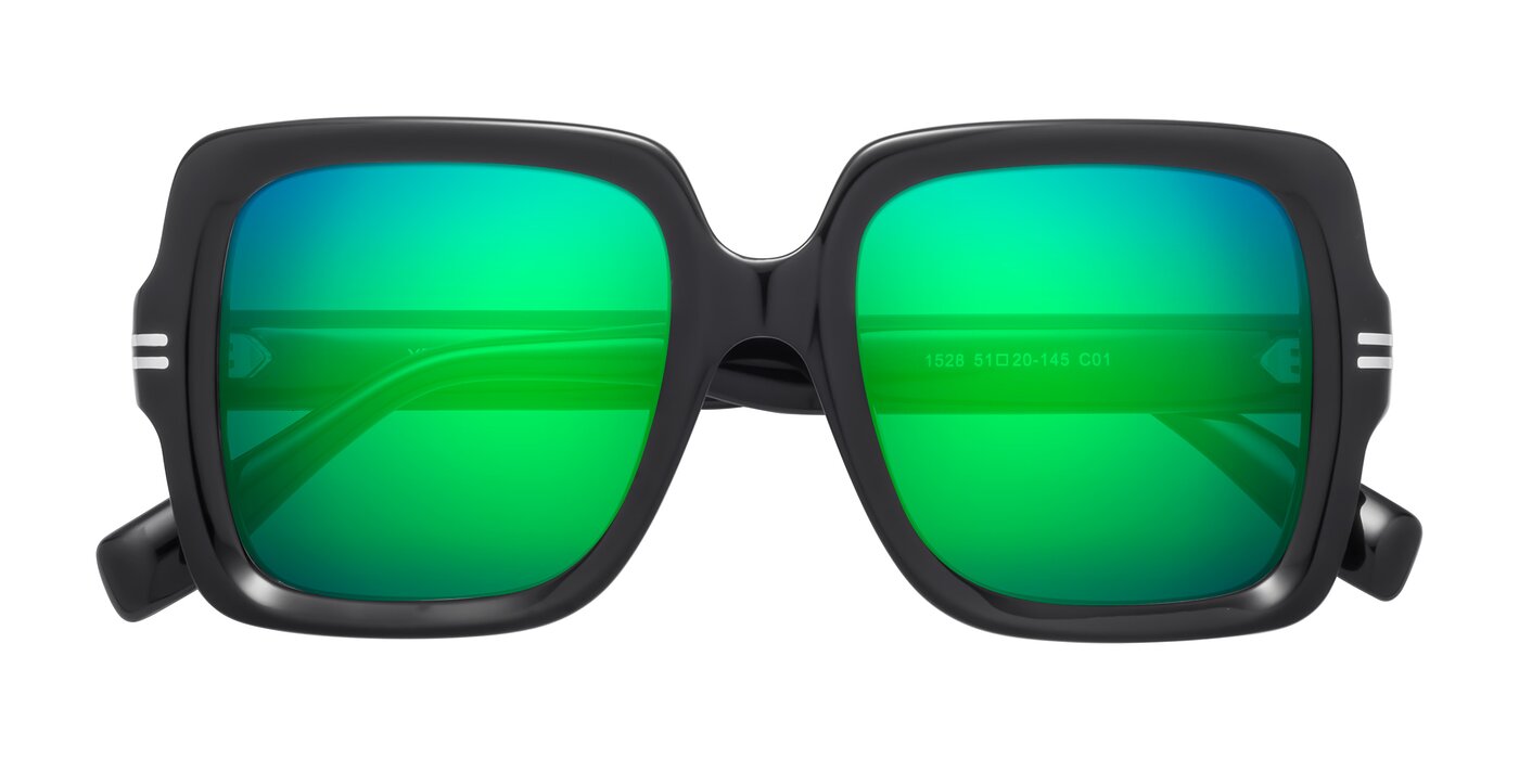 1528 - Black Flash Mirrored Sunglasses