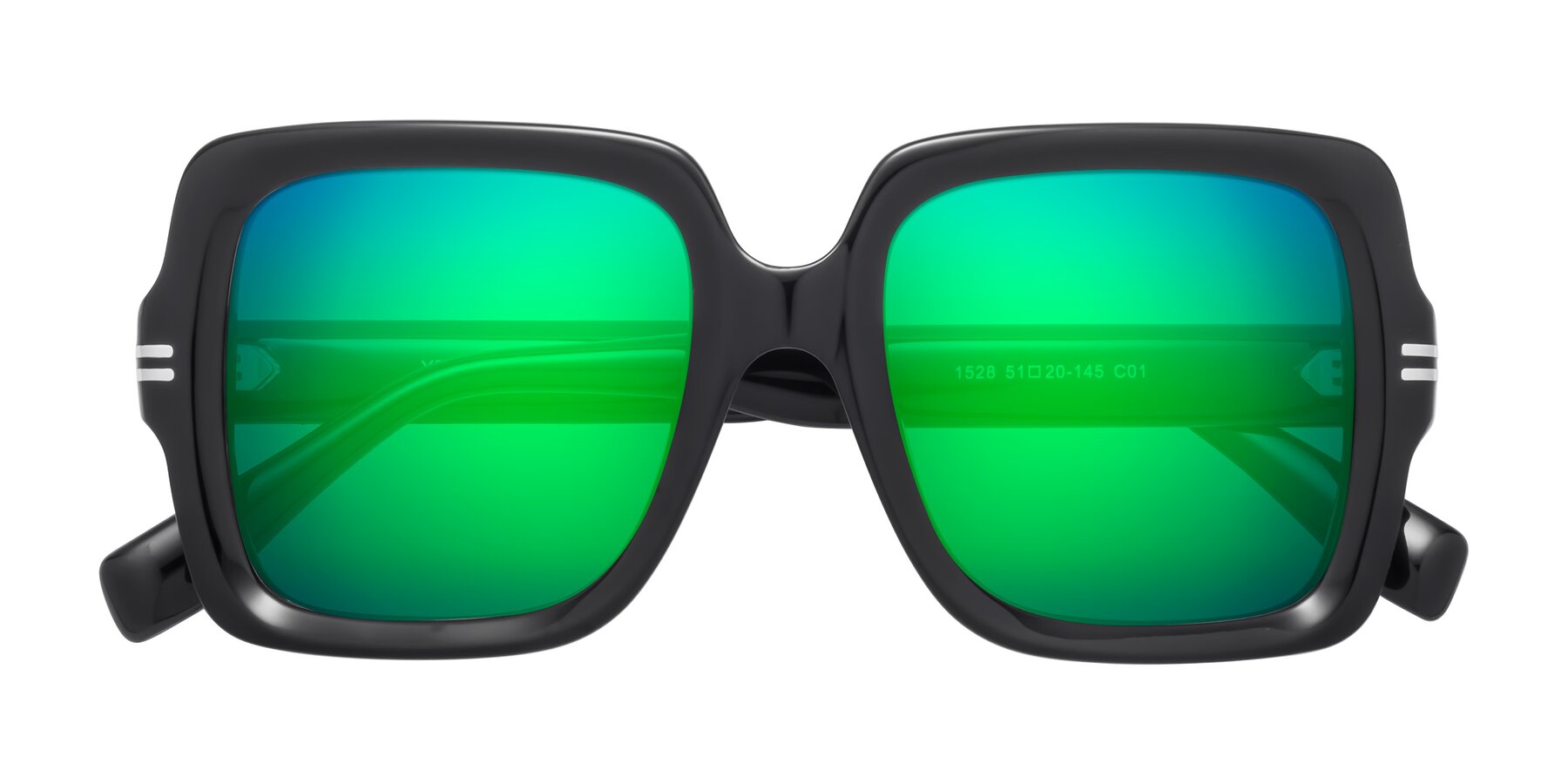 Folded Front of 1528 in Black with Green Mirrored Lenses