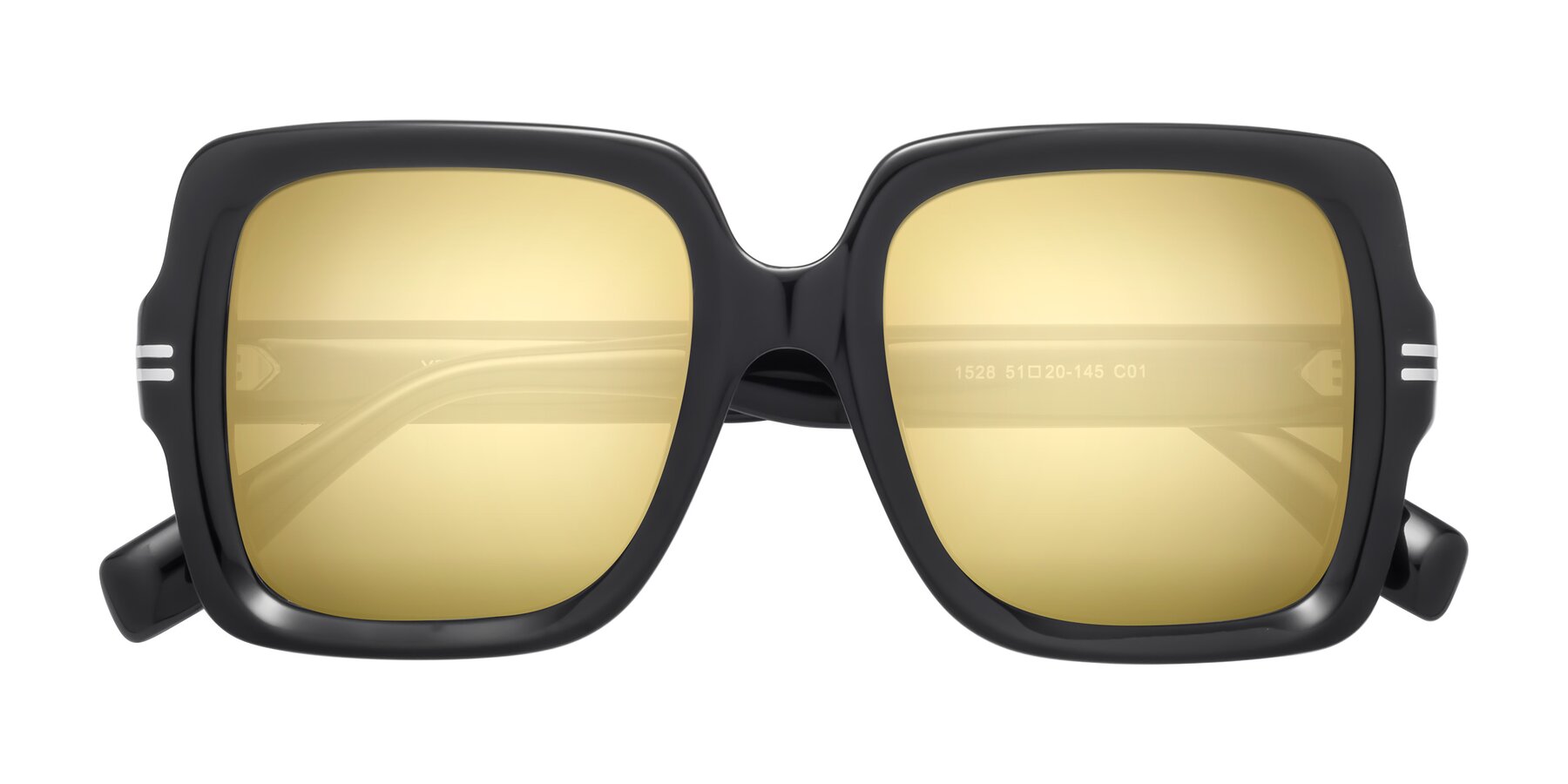 Folded Front of 1528 in Black with Gold Mirrored Lenses