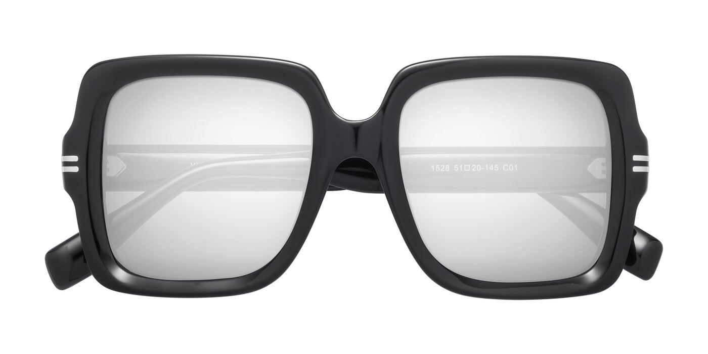 1528 - Black Flash Mirrored Sunglasses