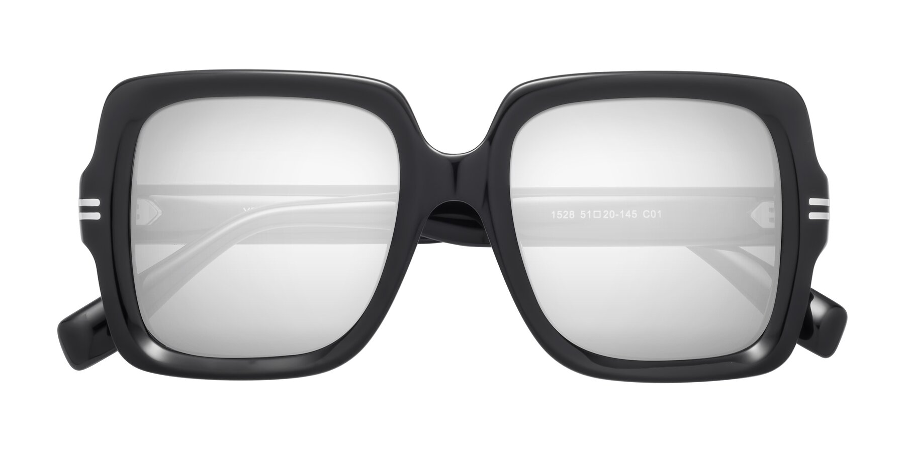 Folded Front of 1528 in Black with Silver Mirrored Lenses