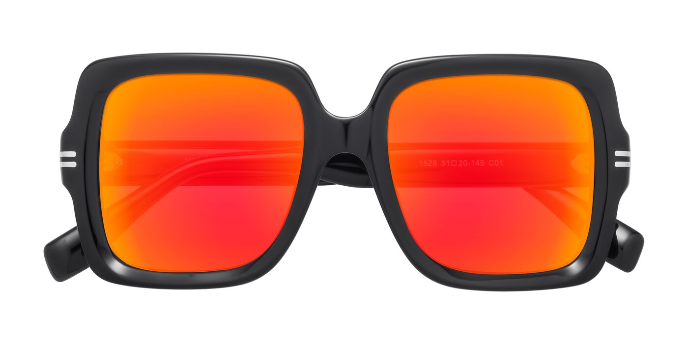 1528 - Black Flash Mirrored Sunglasses