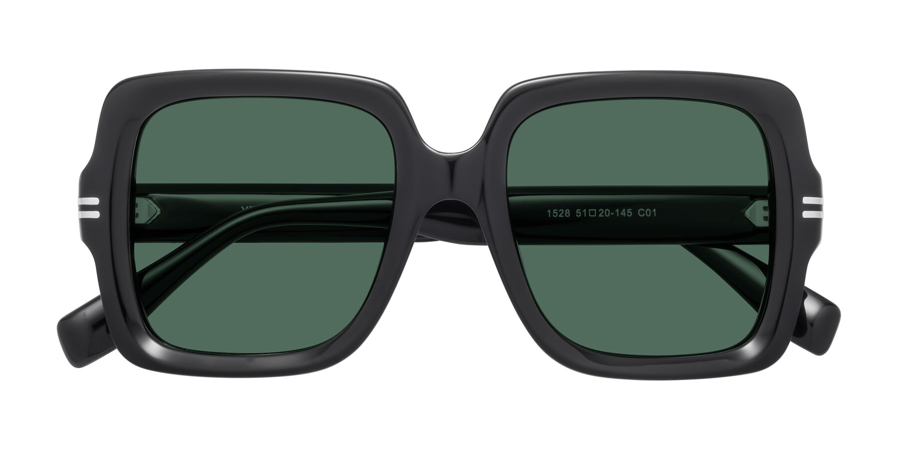 Folded Front of 1528 in Black with Green Polarized Lenses