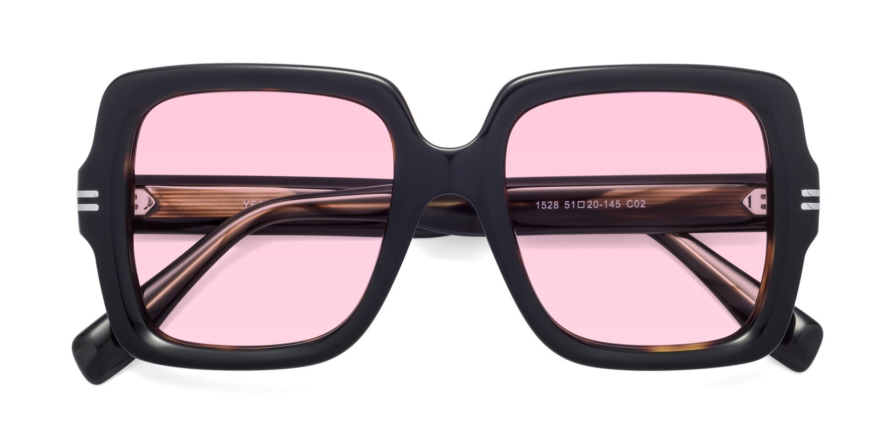 Folded Front of 1528 in Tortoise with Light Pink Tinted Lenses