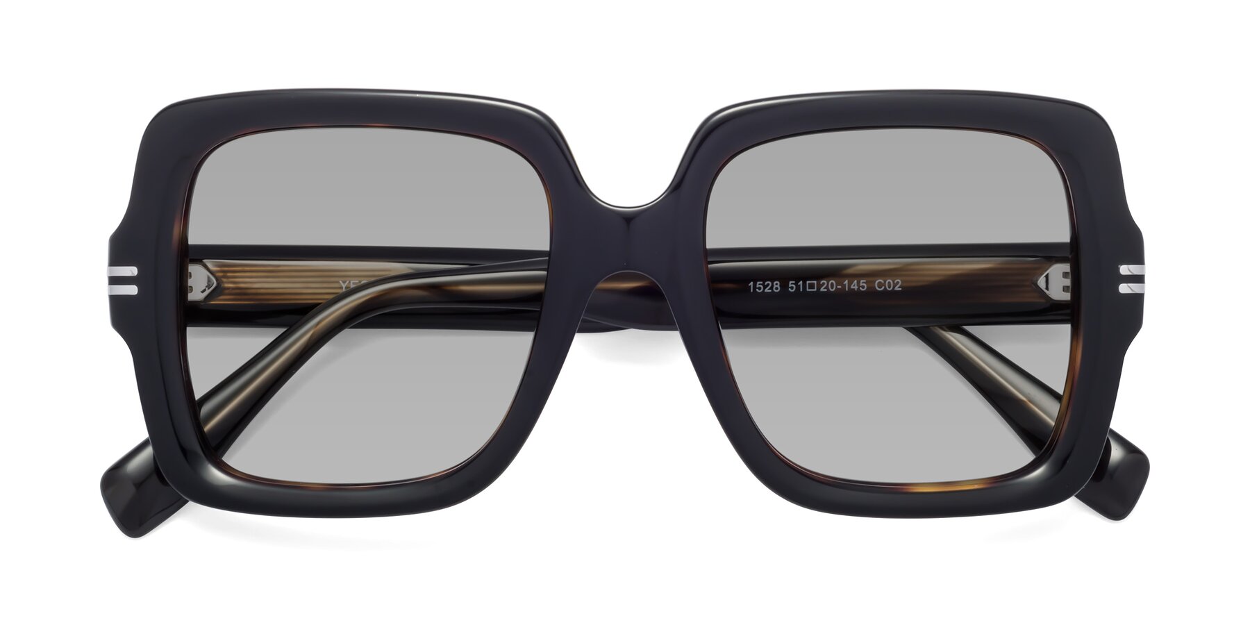 Folded Front of 1528 in Tortoise with Light Gray Tinted Lenses