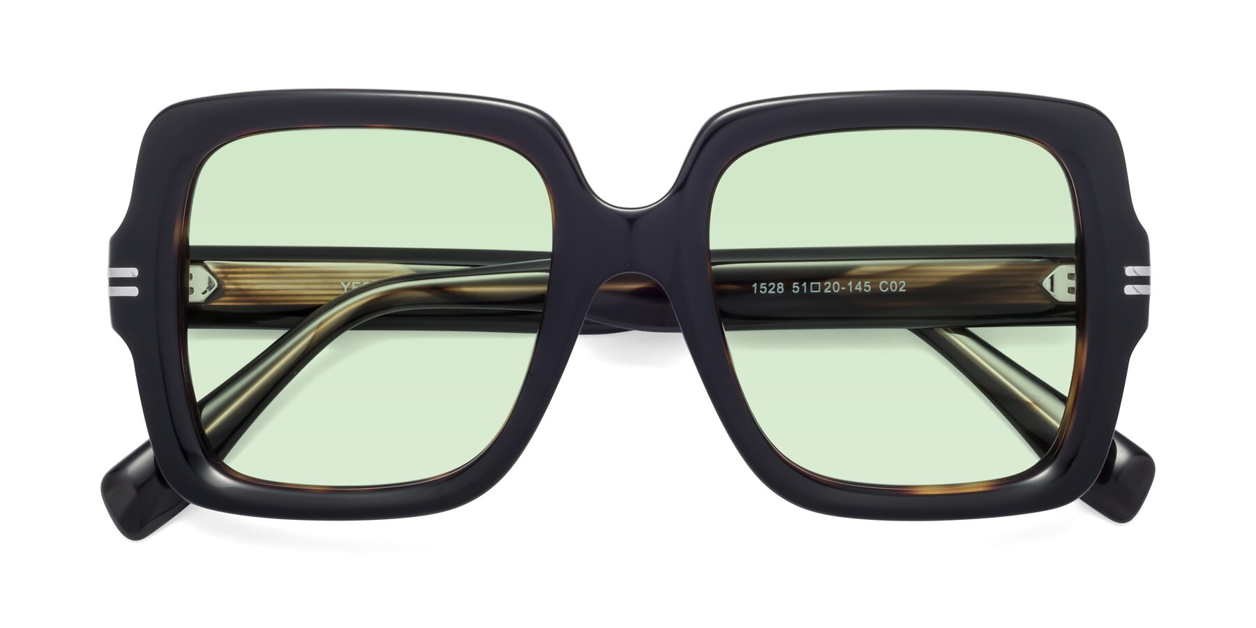 Folded Front of 1528 in Tortoise with Light Green Tinted Lenses