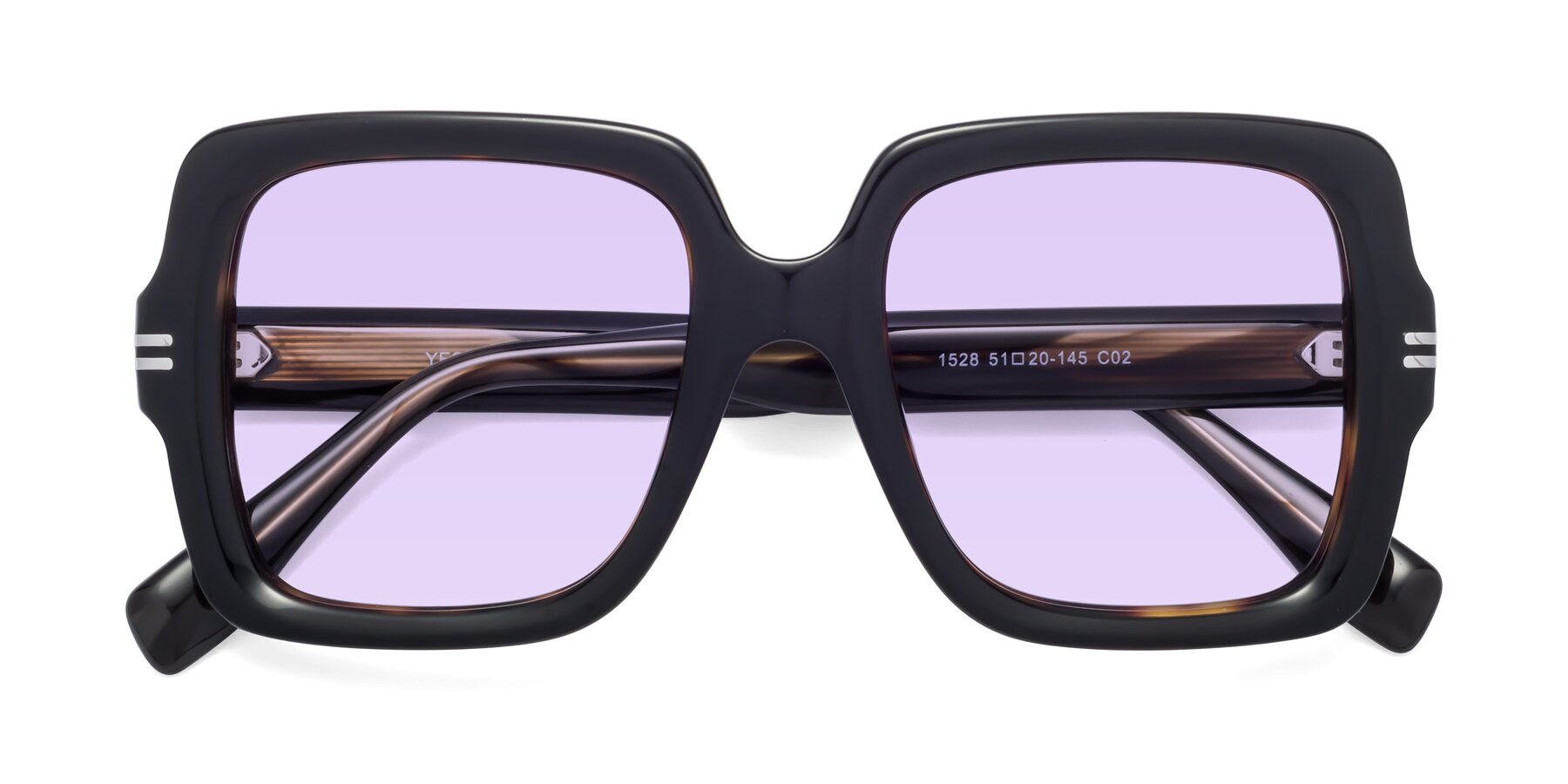Folded Front of 1528 in Tortoise with Light Purple Tinted Lenses