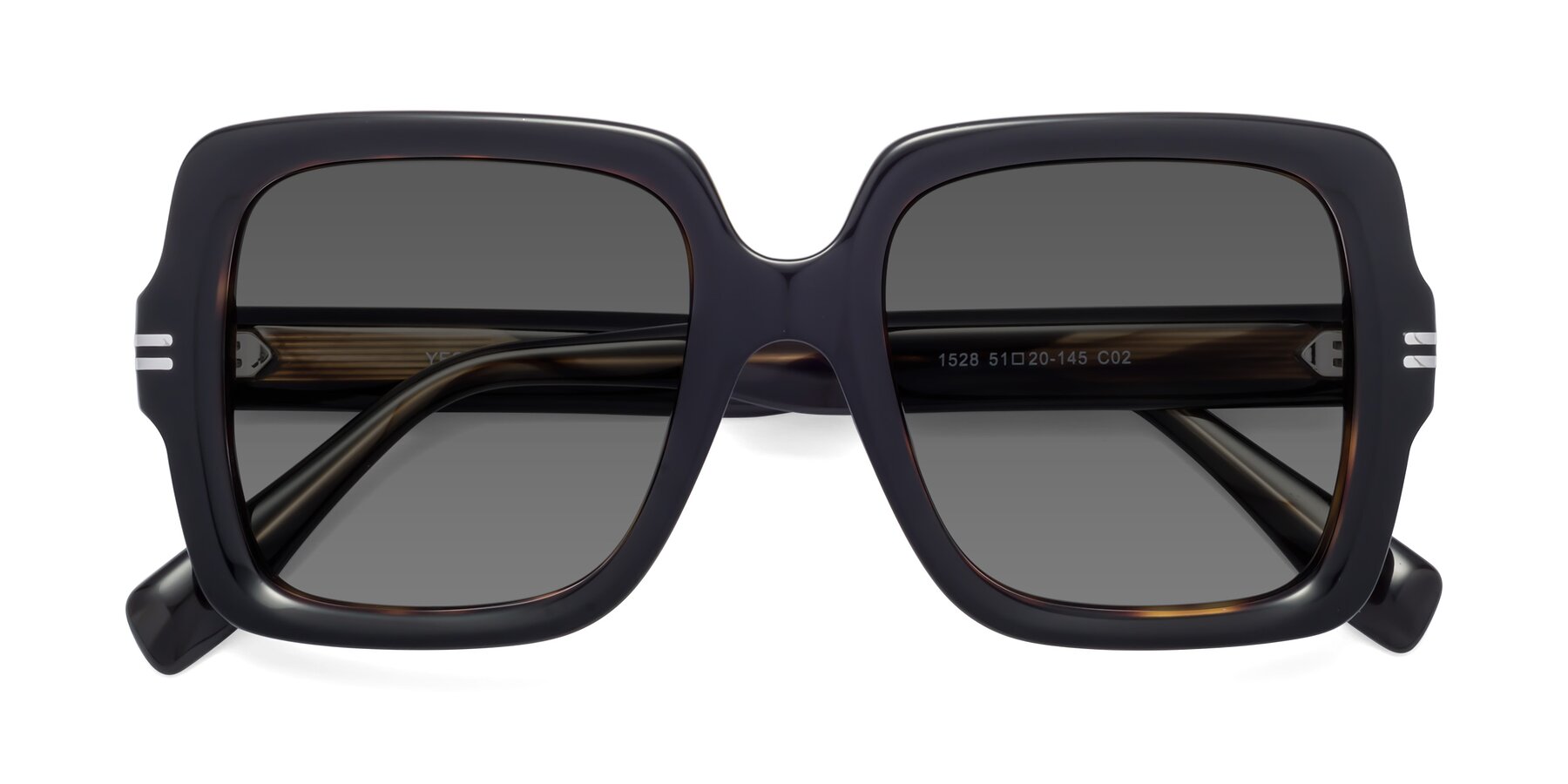 Folded Front of 1528 in Tortoise with Medium Gray Tinted Lenses