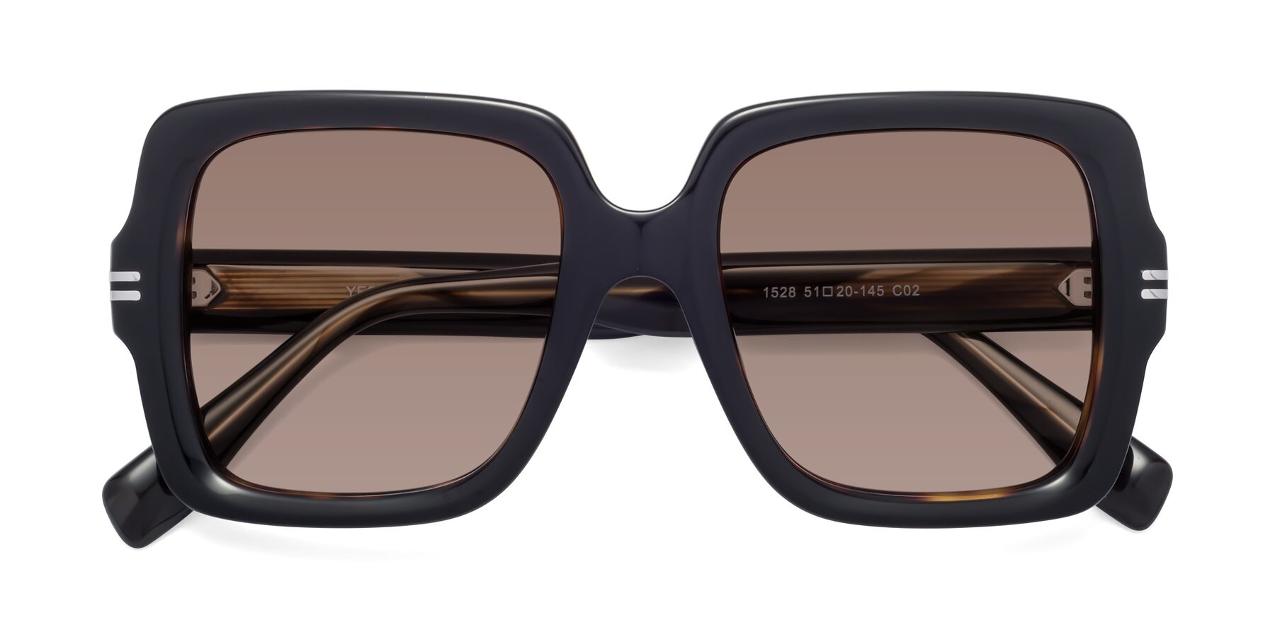 Folded Front of 1528 in Tortoise with Medium Brown Tinted Lenses