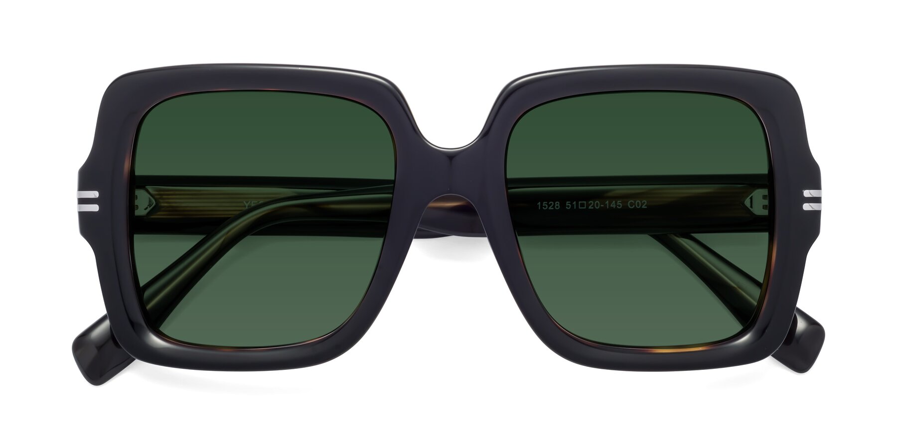 Folded Front of 1528 in Tortoise with Green Tinted Lenses