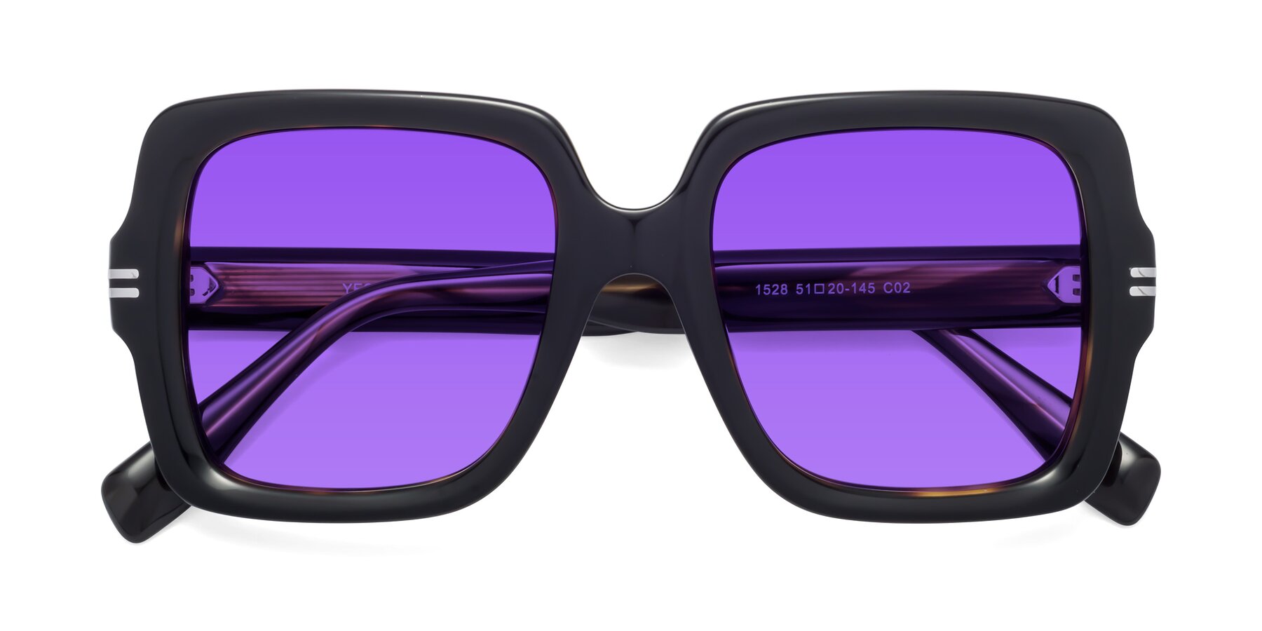 Folded Front of 1528 in Tortoise with Purple Tinted Lenses