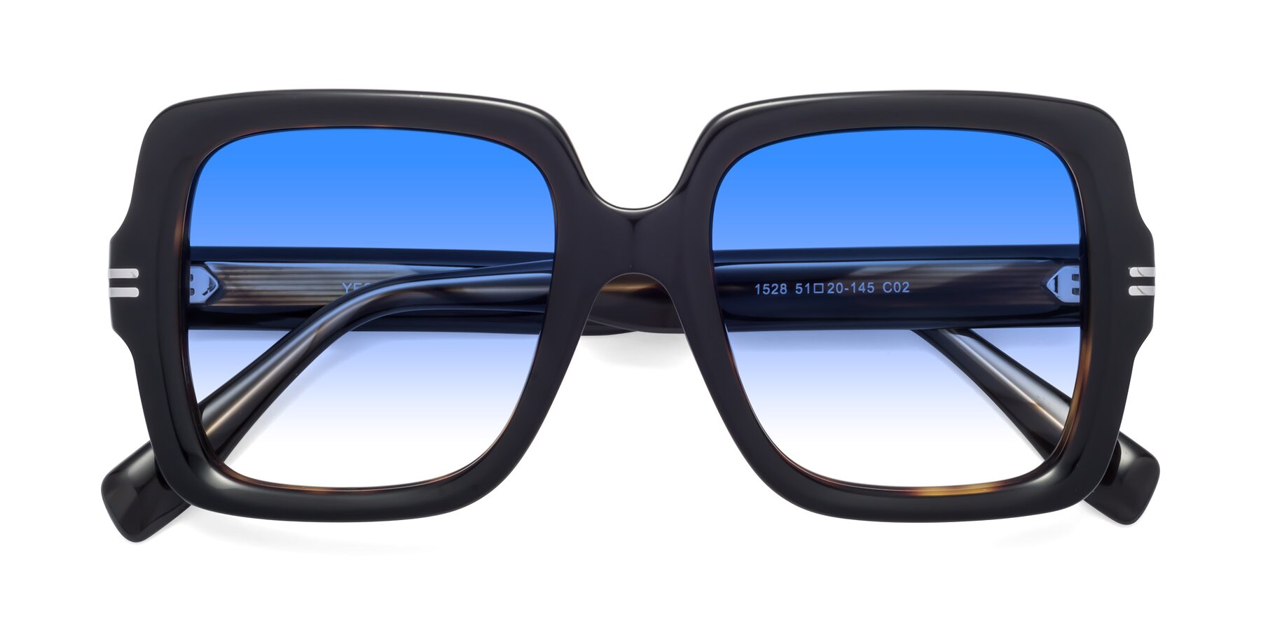 Folded Front of 1528 in Tortoise with Blue Gradient Lenses