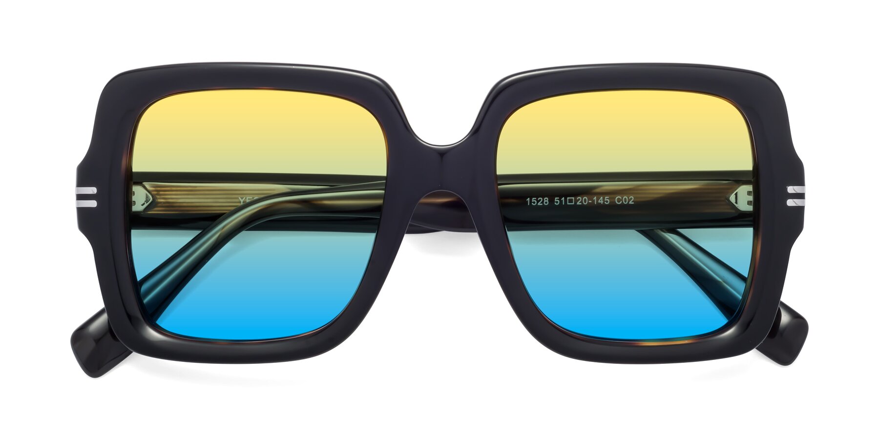 Folded Front of 1528 in Tortoise with Yellow / Blue Gradient Lenses