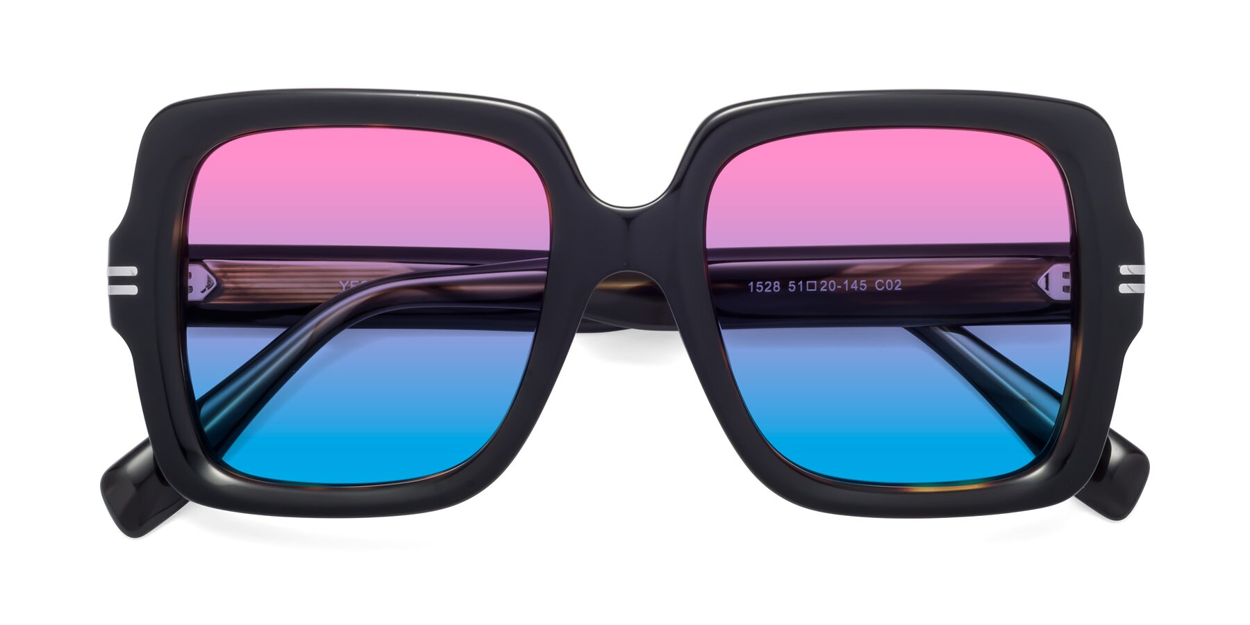 Folded Front of 1528 in Tortoise with Pink / Blue Gradient Lenses