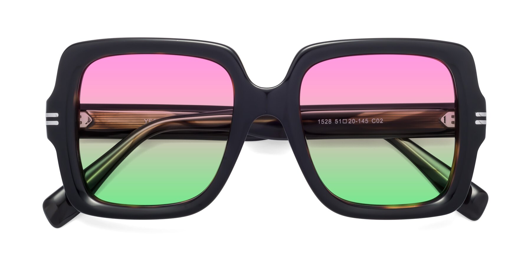 Folded Front of 1528 in Tortoise with Pink / Green Gradient Lenses