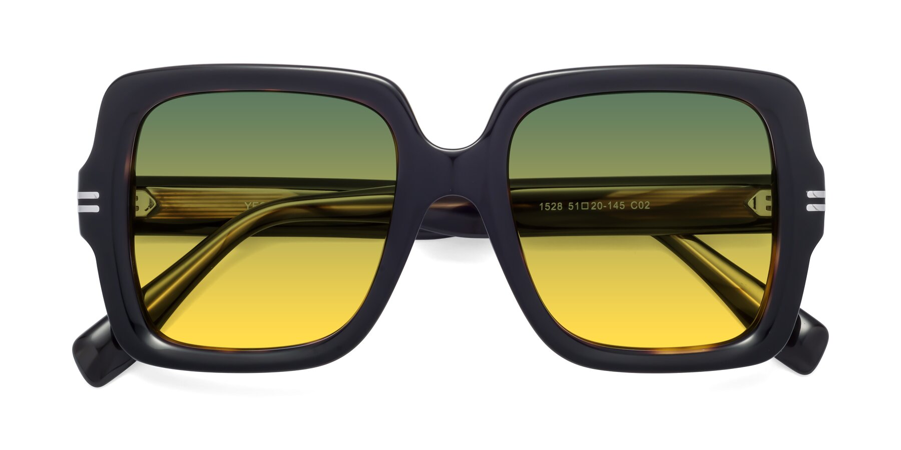 Folded Front of 1528 in Tortoise with Green / Yellow Gradient Lenses