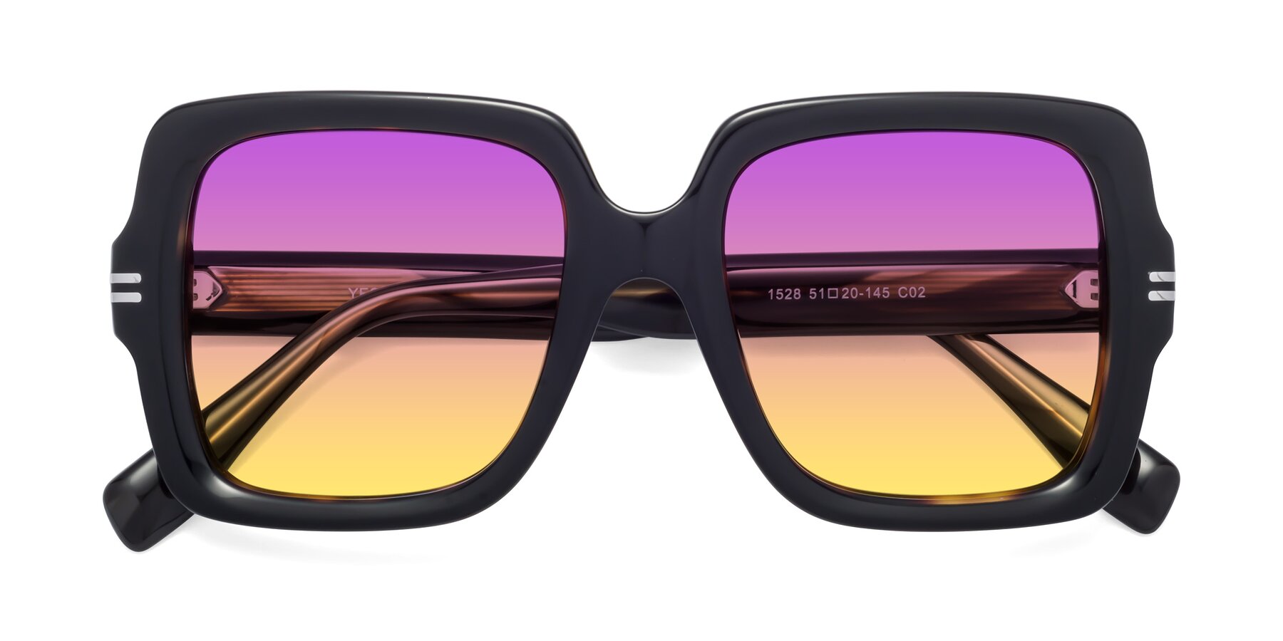Folded Front of 1528 in Tortoise with Purple / Yellow Gradient Lenses
