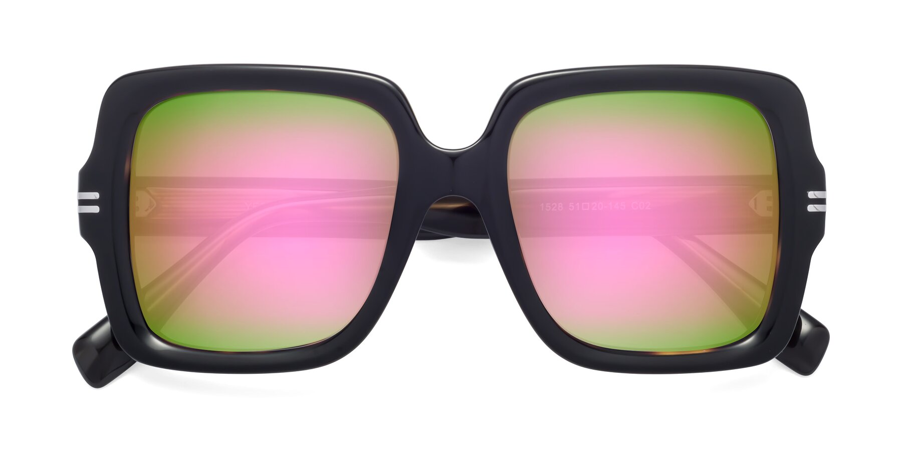 Folded Front of 1528 in Tortoise with Pink Mirrored Lenses