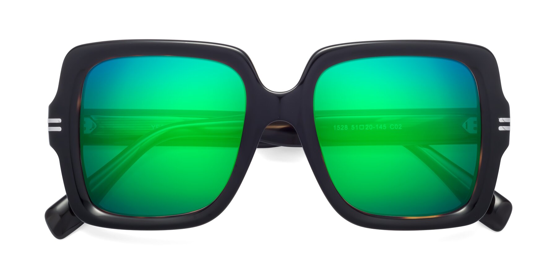 Folded Front of 1528 in Tortoise with Green Mirrored Lenses