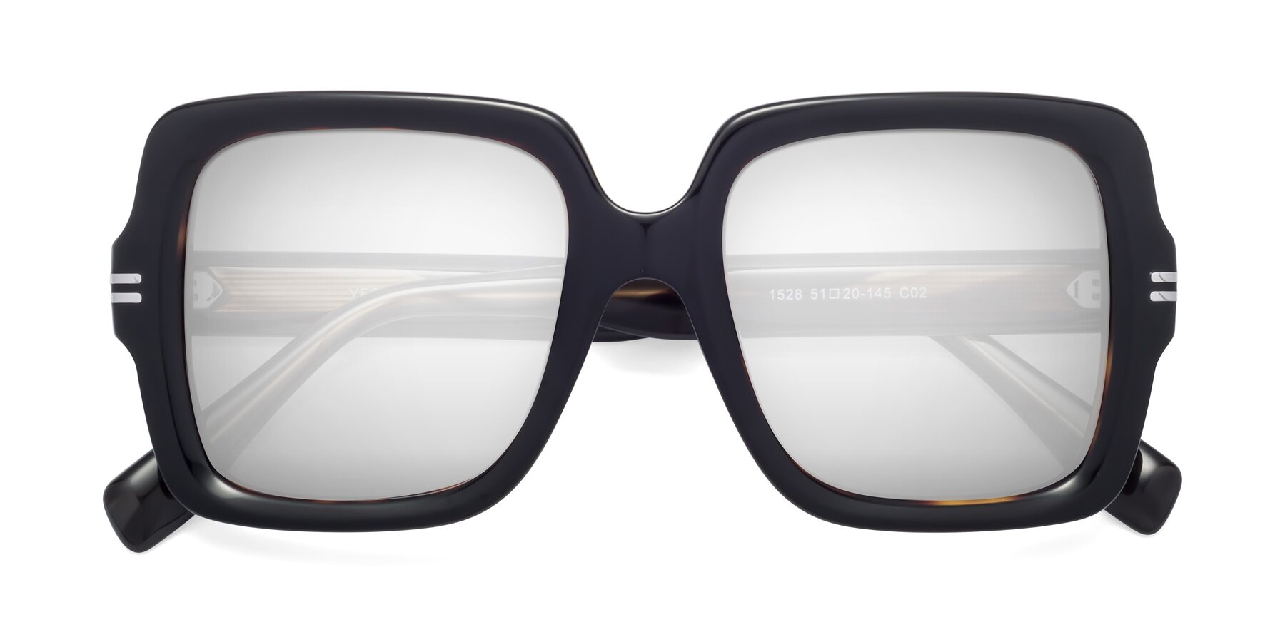 Folded Front of 1528 in Tortoise with Silver Mirrored Lenses