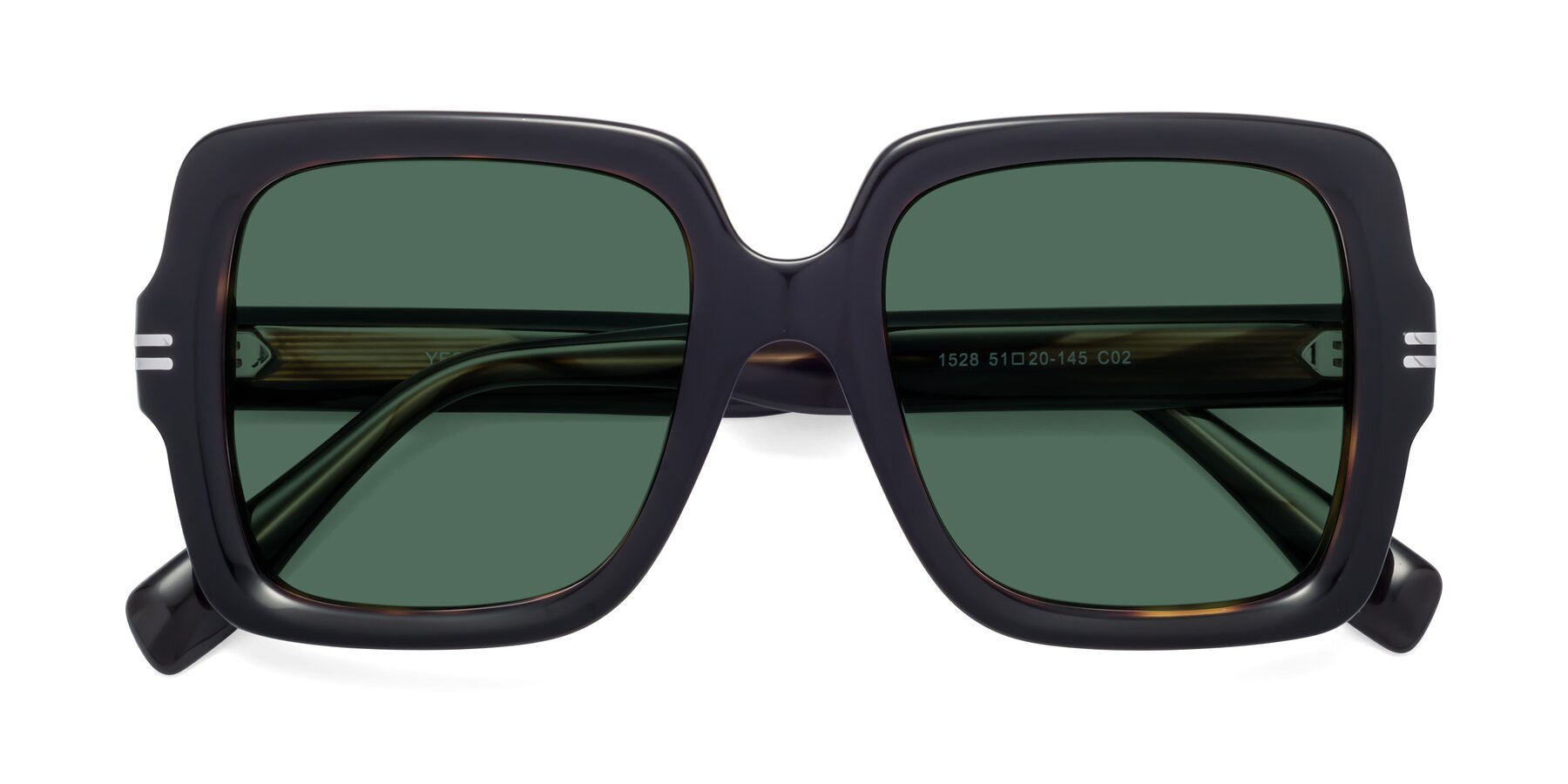 Folded Front of 1528 in Tortoise with Green Polarized Lenses