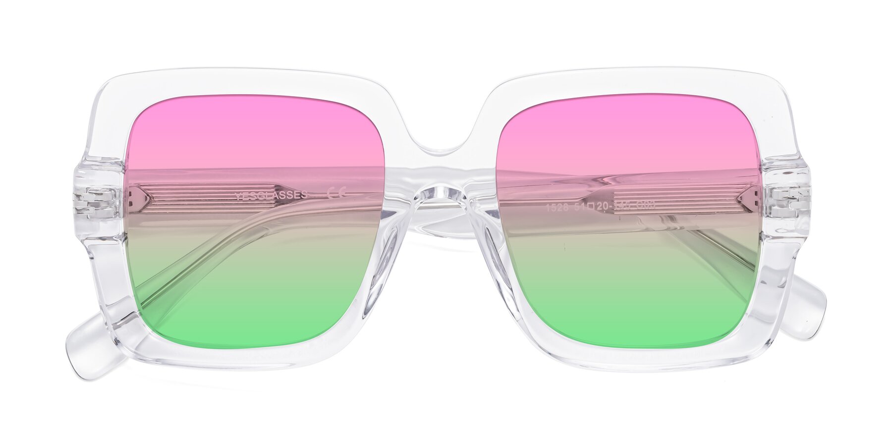Folded Front of 1528 in Clear with Pink / Green Gradient Lenses