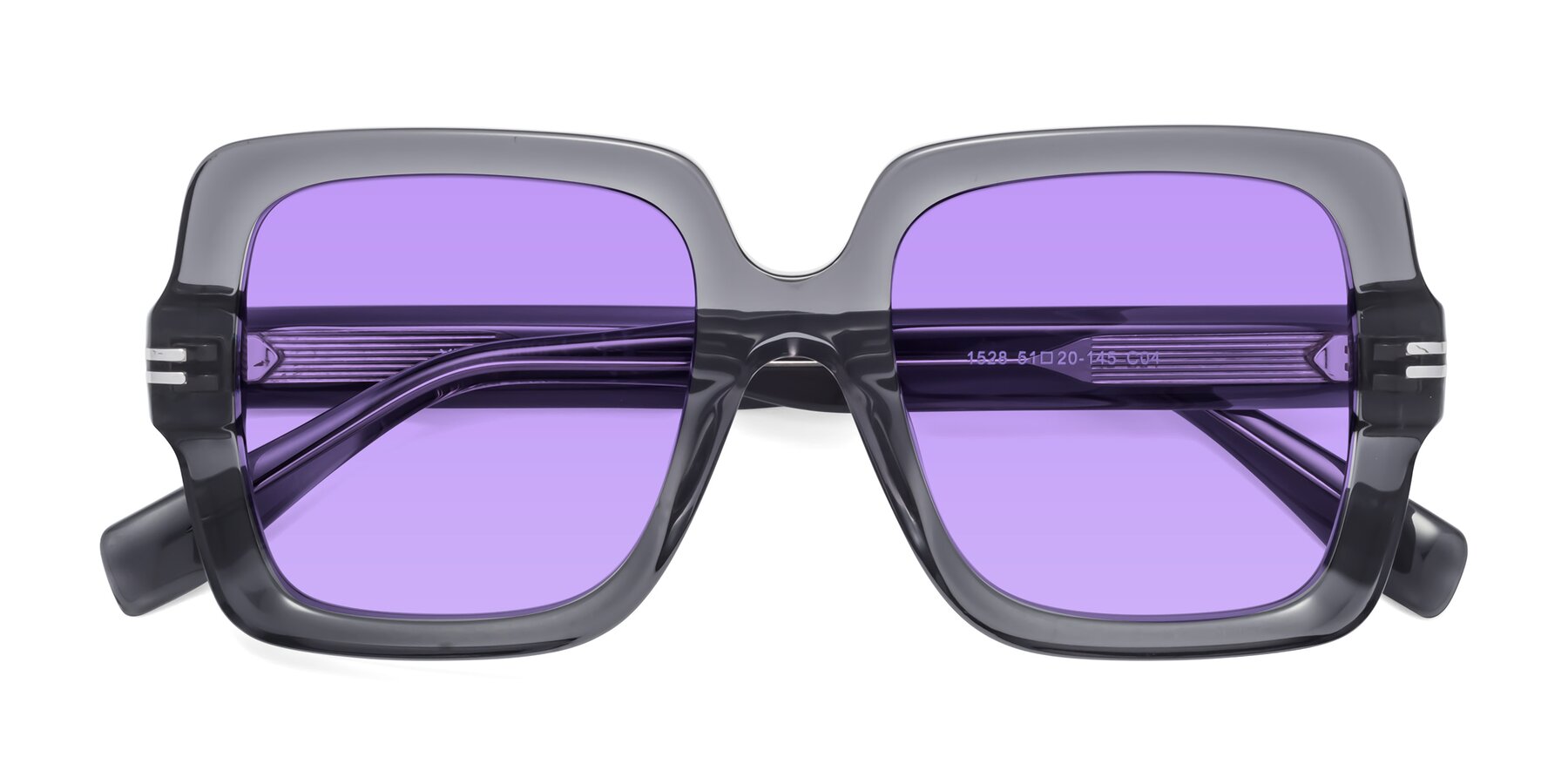 Folded Front of 1528 in Gray with Medium Purple Tinted Lenses