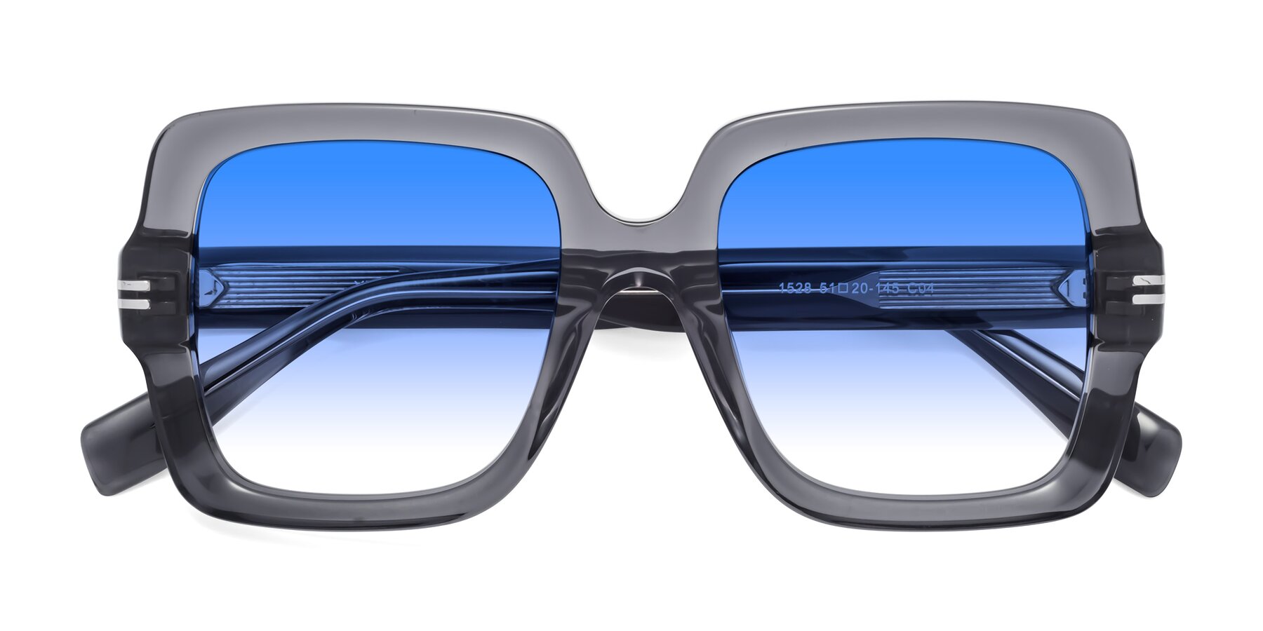 Folded Front of 1528 in Gray with Blue Gradient Lenses