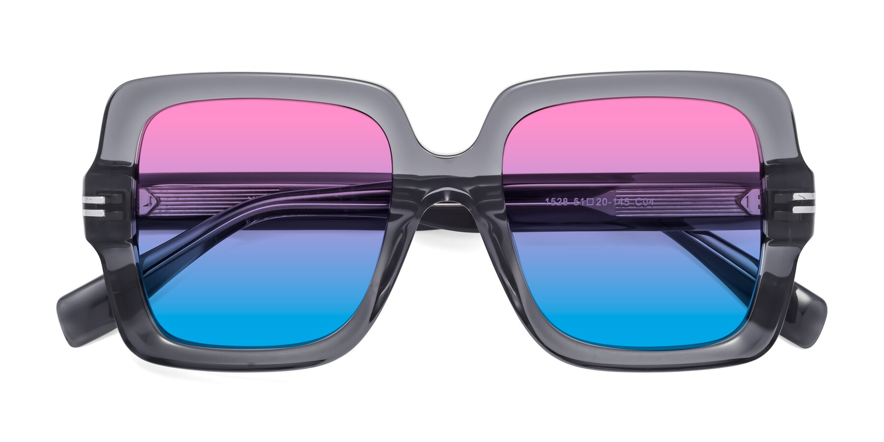 Folded Front of 1528 in Gray with Pink / Blue Gradient Lenses