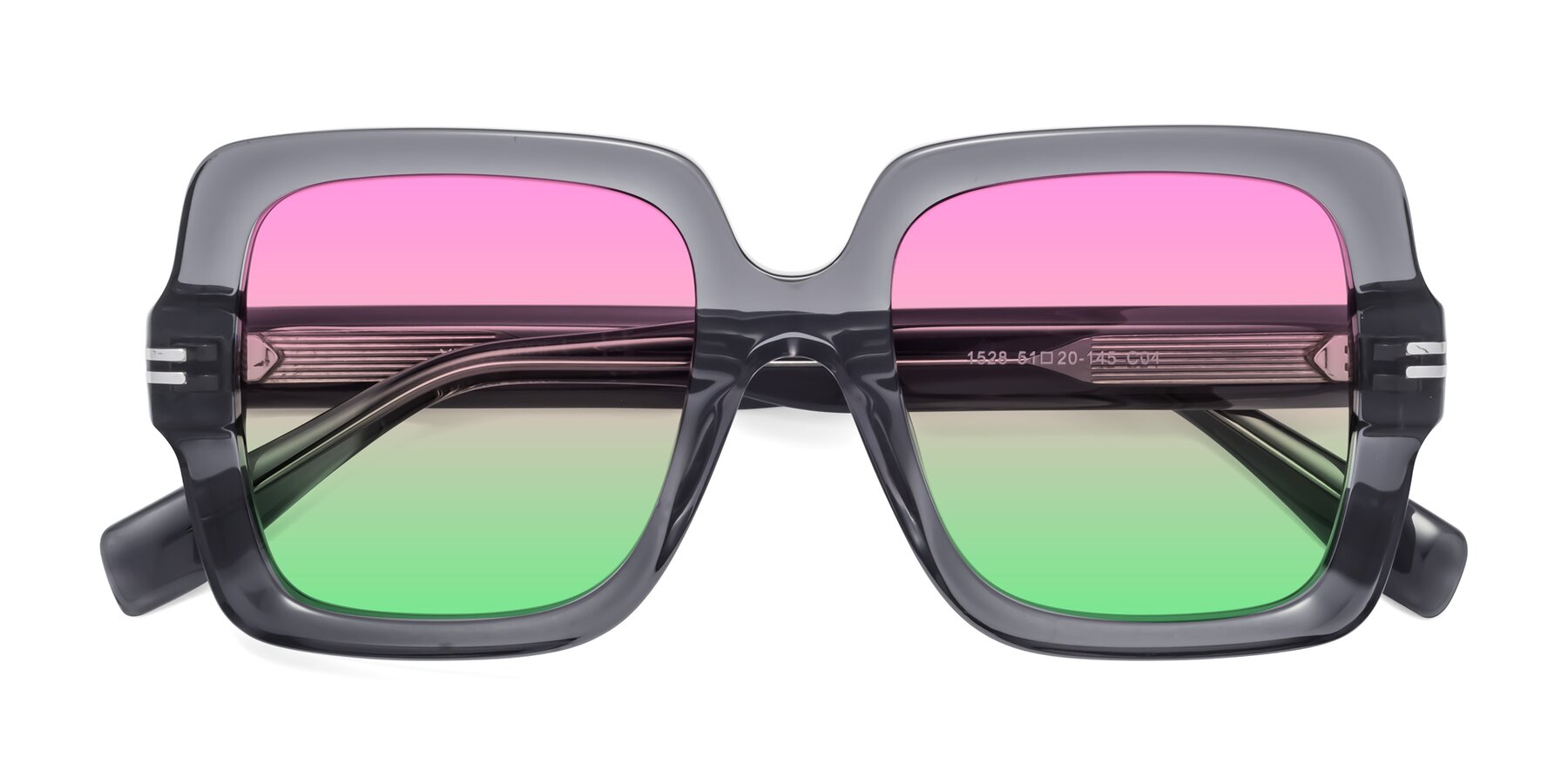 Folded Front of 1528 in Gray with Pink / Green Gradient Lenses