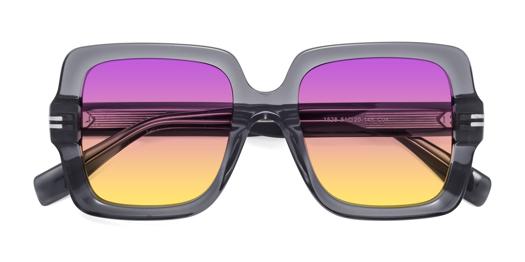 Folded Front of 1528 in Gray with Purple / Yellow Gradient Lenses