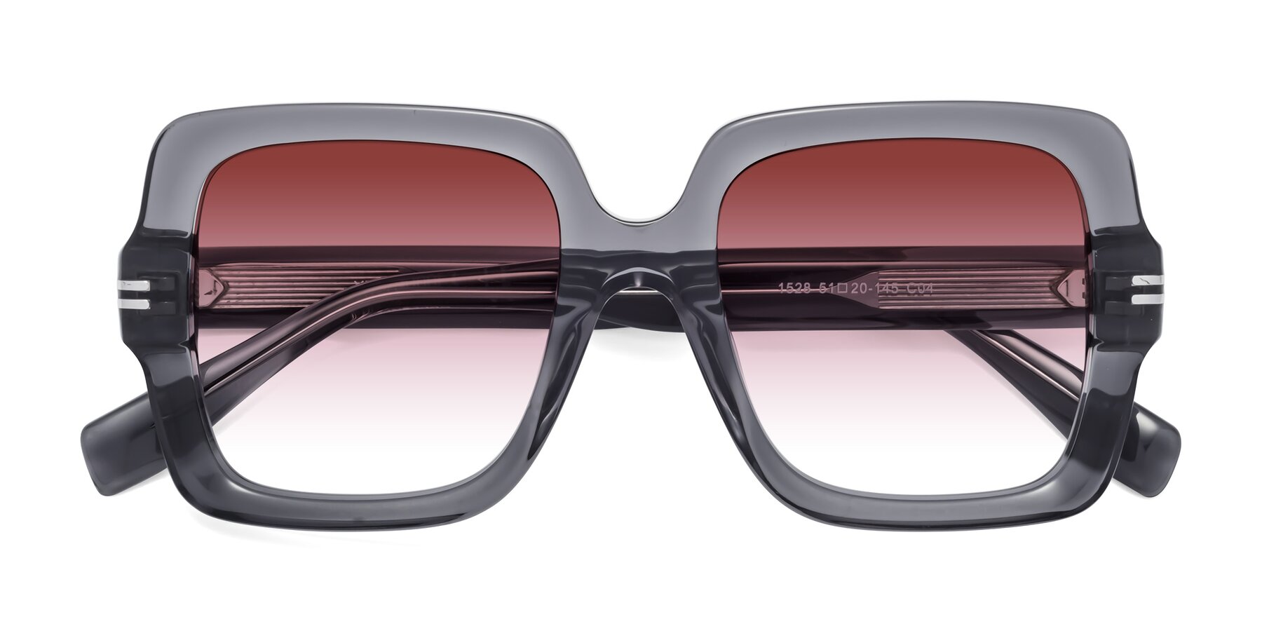 Folded Front of 1528 in Gray with Garnet Gradient Lenses