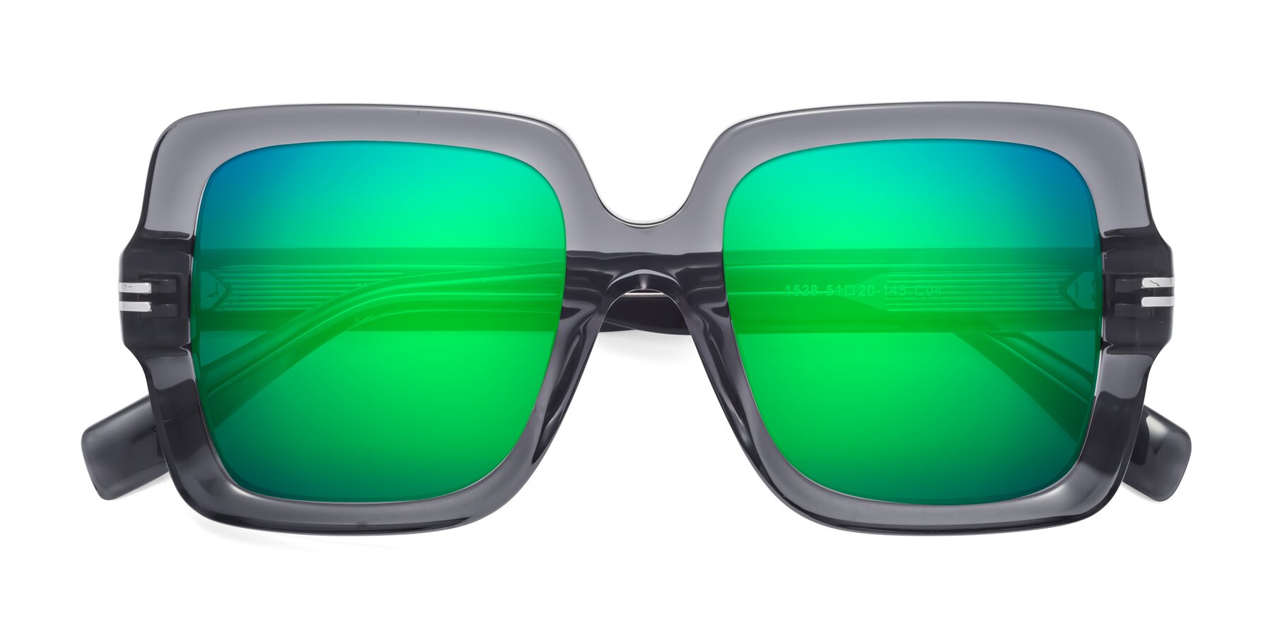 Folded Front of 1528 in Gray with Green Mirrored Lenses