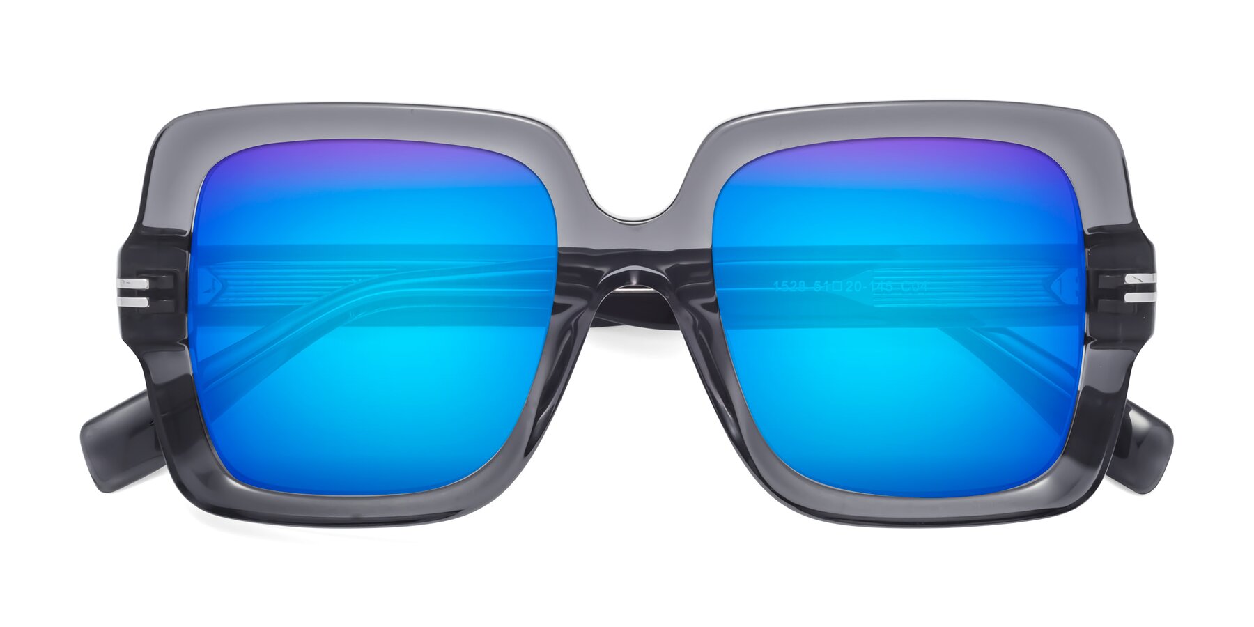 Folded Front of 1528 in Gray with Blue Mirrored Lenses