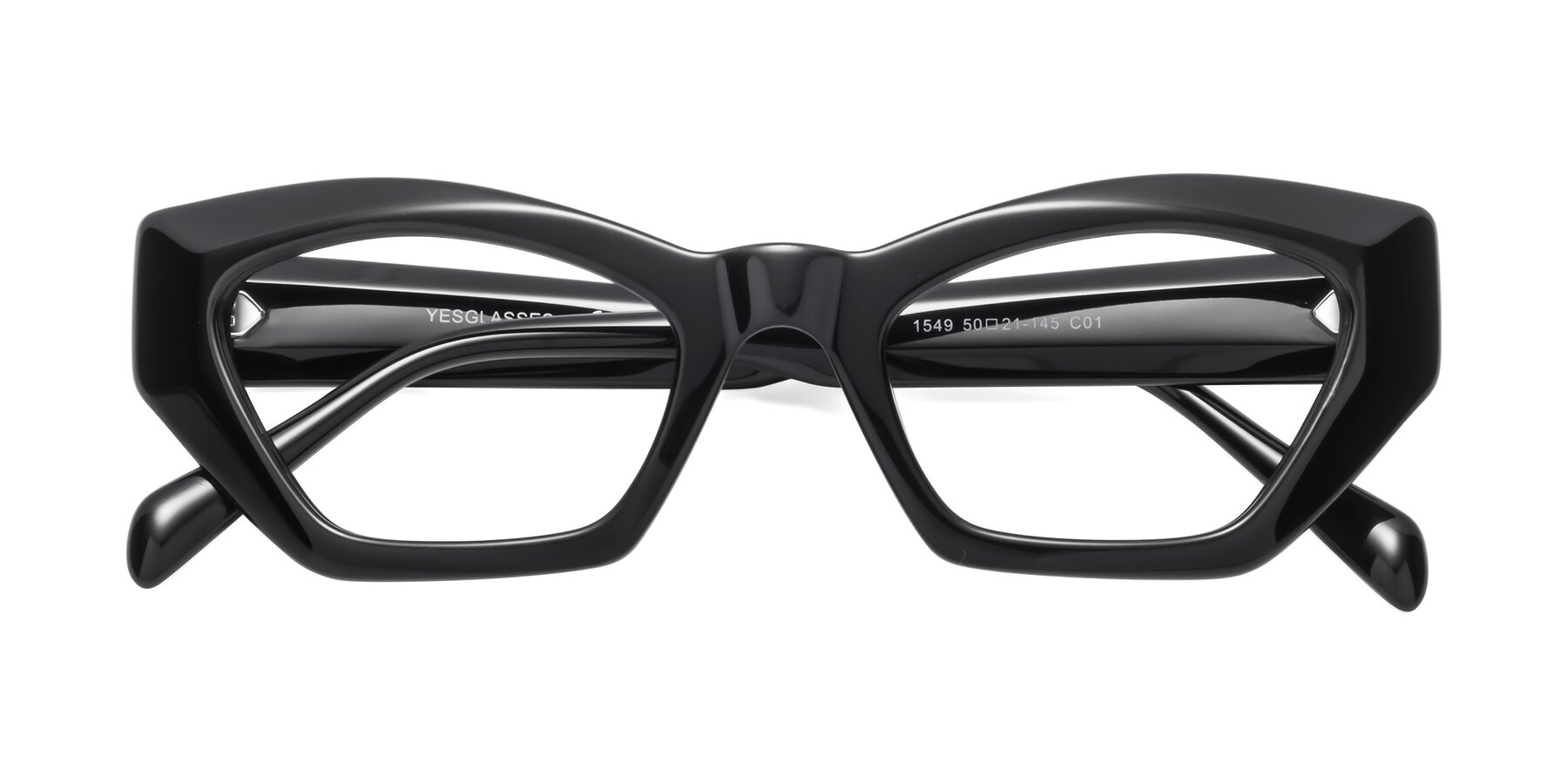 Folded Front of 1549 in Black with Clear Eyeglass Lenses