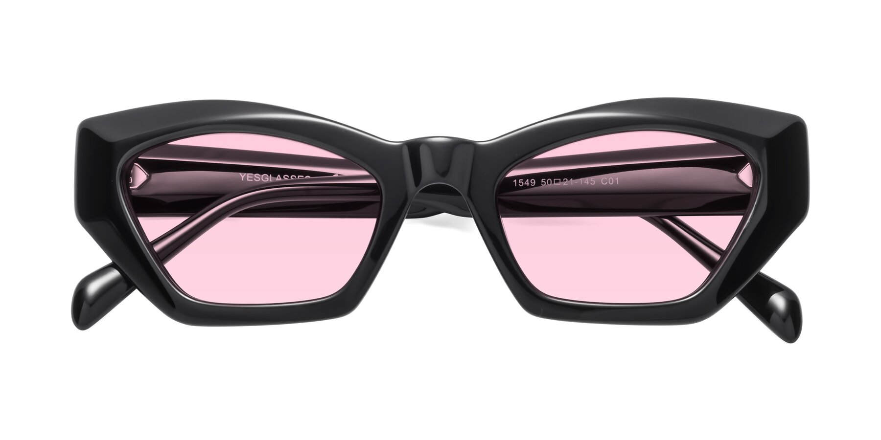 Folded Front of 1549 in Black with Light Pink Tinted Lenses