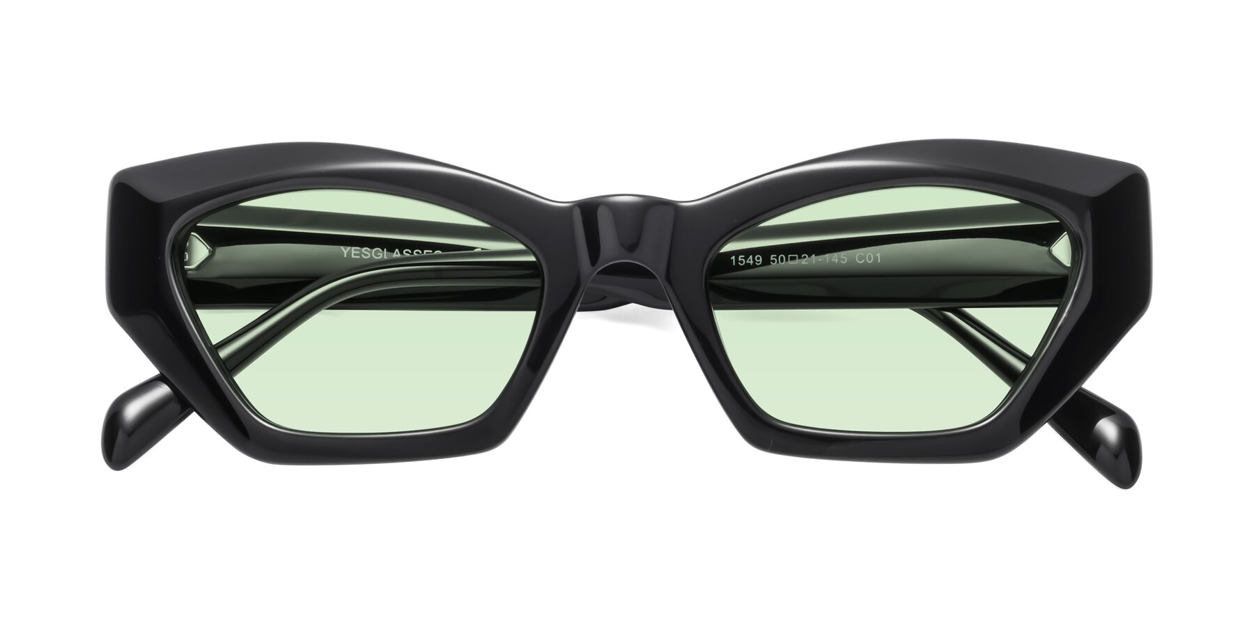 Folded Front of 1549 in Black with Light Green Tinted Lenses