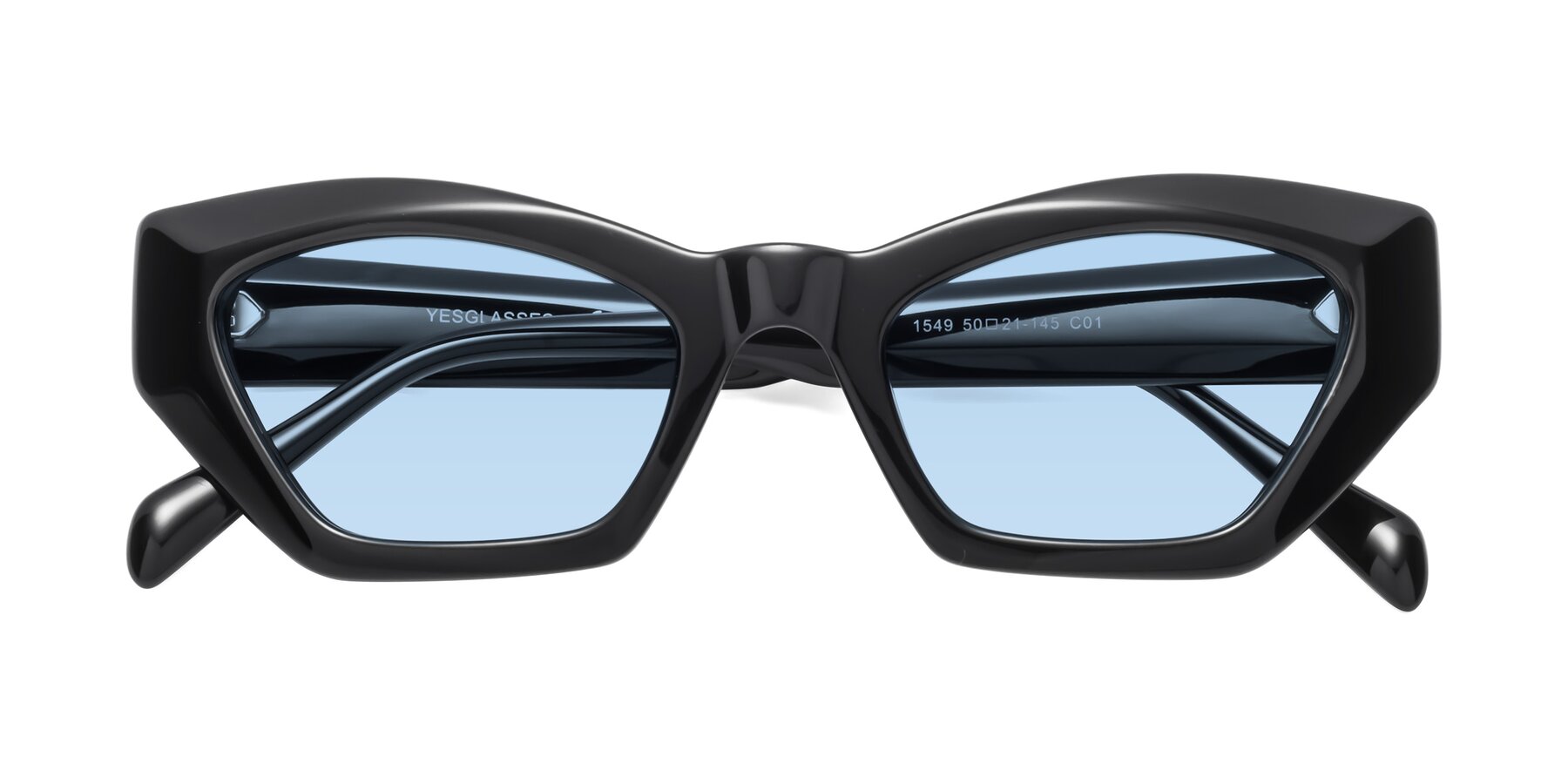 Folded Front of 1549 in Black with Light Blue Tinted Lenses
