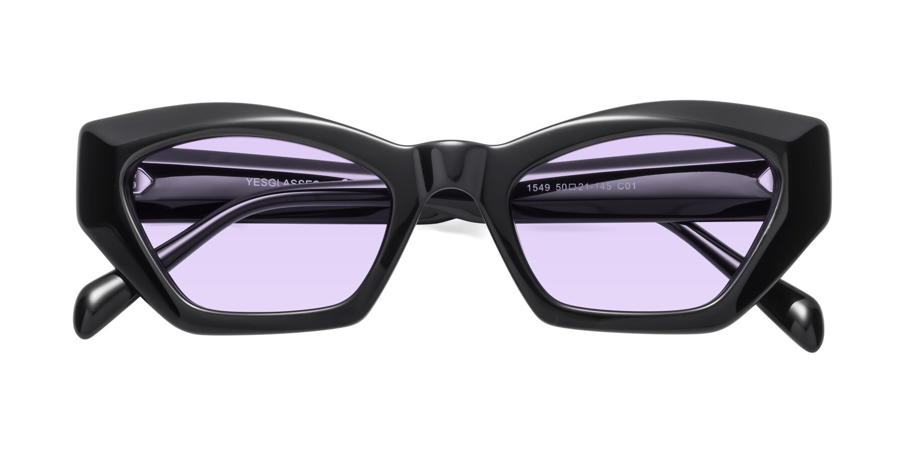 Folded Front of 1549 in Black with Light Purple Tinted Lenses
