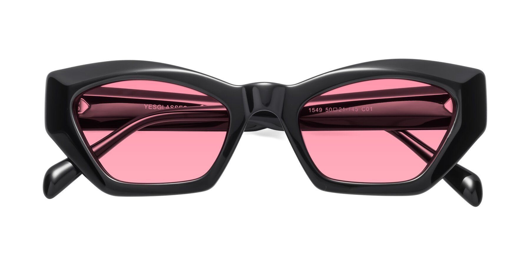 Folded Front of 1549 in Black with Pink Tinted Lenses