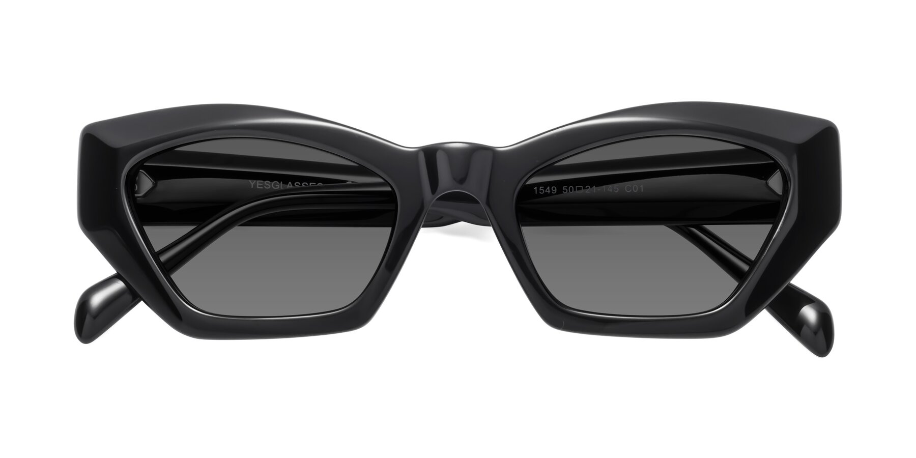 Folded Front of 1549 in Black with Medium Gray Tinted Lenses
