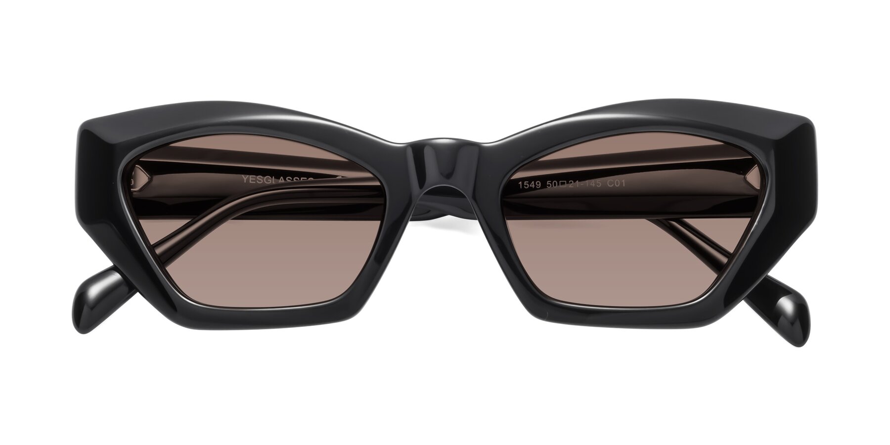 Folded Front of 1549 in Black with Medium Brown Tinted Lenses
