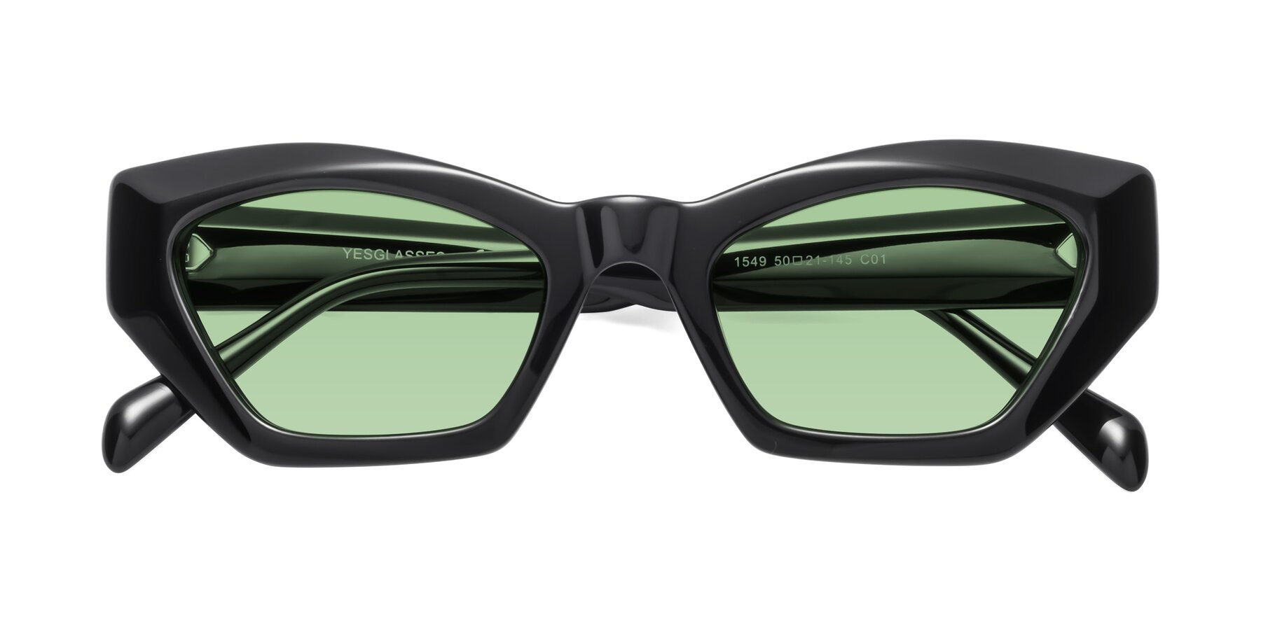Folded Front of 1549 in Black with Medium Green Tinted Lenses