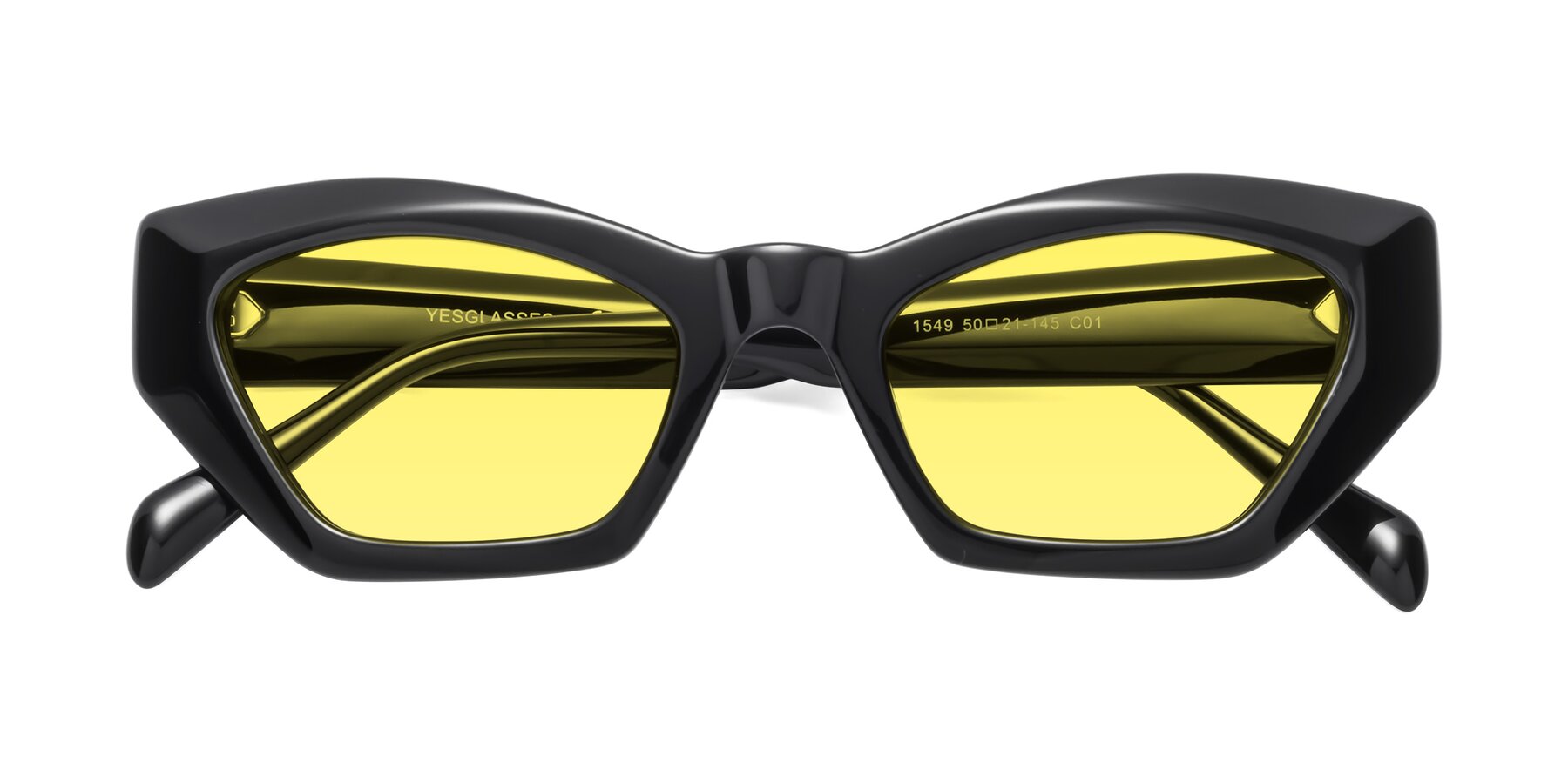 Folded Front of 1549 in Black with Medium Yellow Tinted Lenses