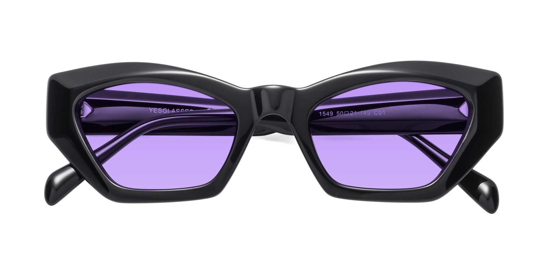 Folded Front of 1549 in Black with Medium Purple Tinted Lenses